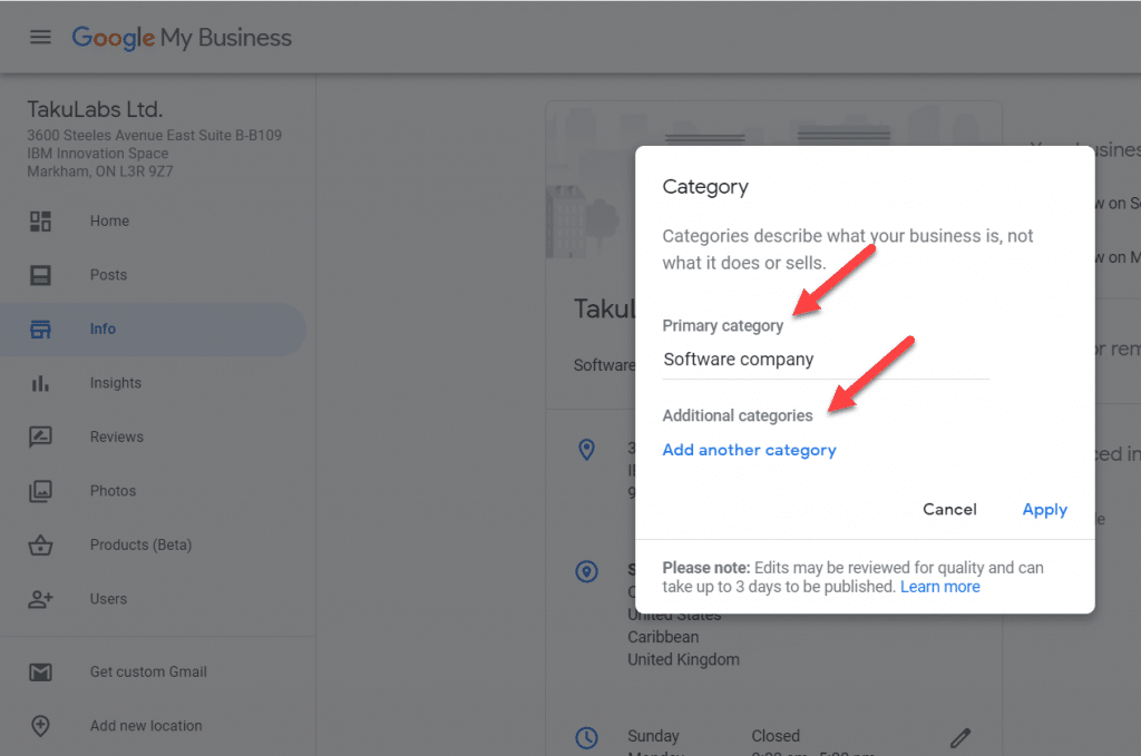 primary and additional categories 