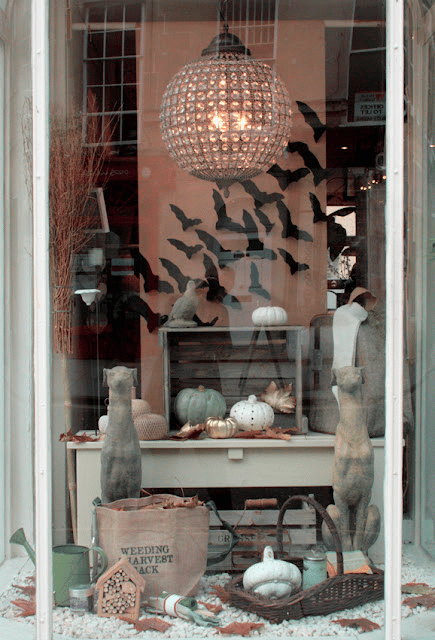 A wall of bats used to decorate a product display