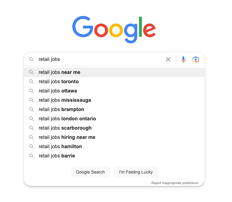 Google search results for "retail jobs"