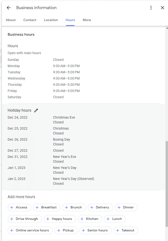Editing Holiday hours on GMB