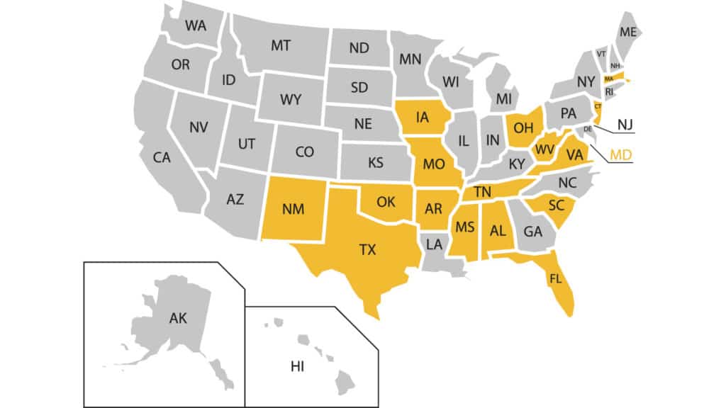 Map showcasing states participating in tax holiday 
