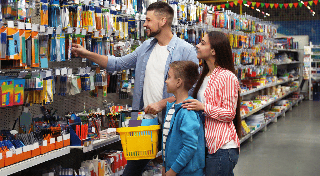 Family shopping for back to school supplies 
